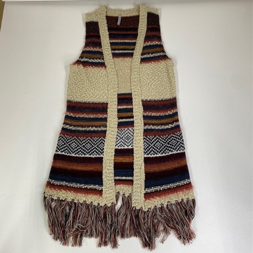 Dannytex‎ Fringe Open Front Cardigan Sleeveless Knit Vest Boho Aztec One Size